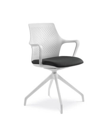 Scaune de birou - Scaunt rotativ cu cotiere, structura formata din patru picioare din nylon, sezut tapitat, spatar din plastic.