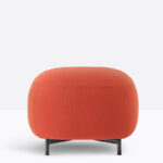 Upholstered ottoman with steel frame.