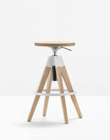 Scaun de bar cu picioare din stejar solid, pivotant și cu mecanism cu gaz, pentru a schimba cu ușurință înălțimea de la 650 la 755 mm