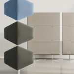 Set of modular wall or ceiling hexagonal acoustic panels.