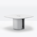 Table with ultra-thin 6 mm square laminate or white glass top with lacquered MDF support