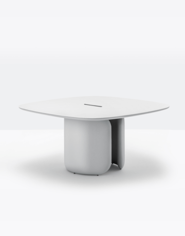 Masă cu blat pătrat laminat de 6 mm ultra-subțire sau din sticlă albă, cu suport MDF lăcuit