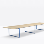 Conference table with minimalist design, available in a variety of sizes and finishes.