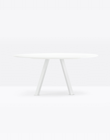 Masă cu design liniar și riguros din punct de vedere structural.