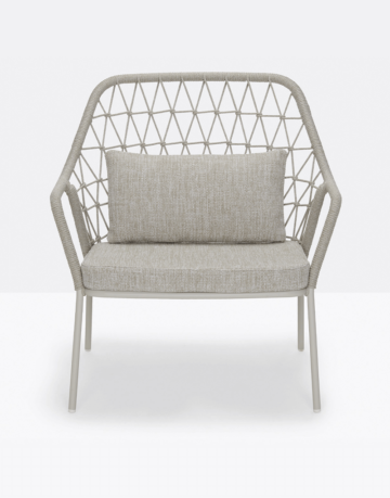 An armchair with a traditional handwoven cord element in Italy.