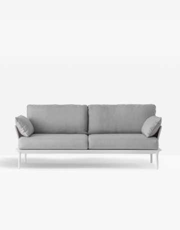 Canapea pentru exterior cu trei locuri cu cadru subțire din aluminiu, perne din țesătură impermeabilă.